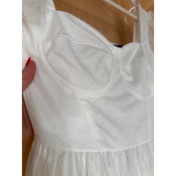 NWT Lulus Dreamy Celebration White Tulle Bustier Swiss Dot Midi Dress Bride XS - Picture 5 of 10